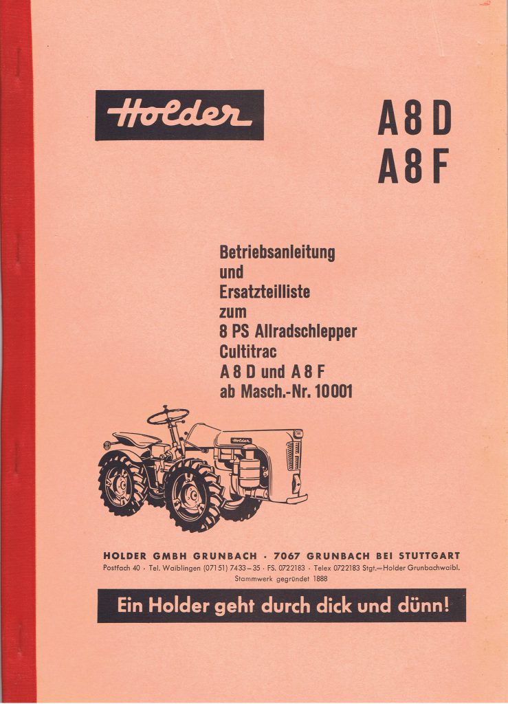 Holder A8D A8F Betriebsanleitung und Ersatzteilliste