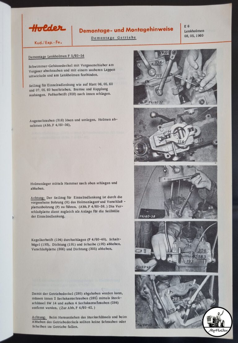 Holder E6 (E5) Reparaturanleitung Demontage- Montageanleitung 1960 Seite 8 Lenkholmen