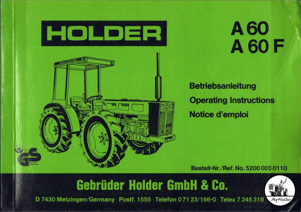 Holder A60 A60F Betriebsanleitung - Operating Instructions