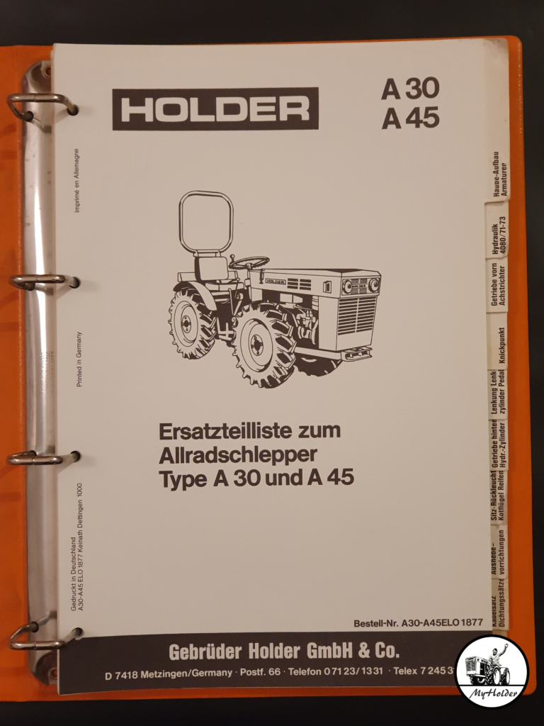 Holder A30 A45 Ersatzteilliste - Deckblatt
