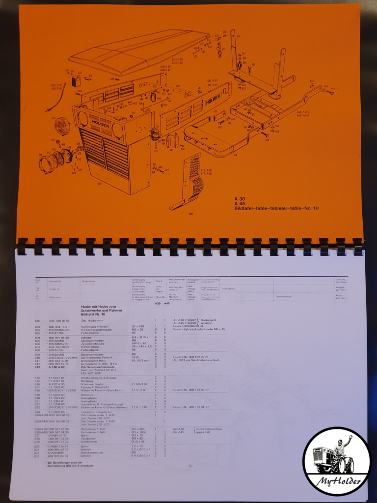Holder A30 A45 Ersatzteilliste - Seite 86-87 - Haube, Scheinwerfer und Rahmen