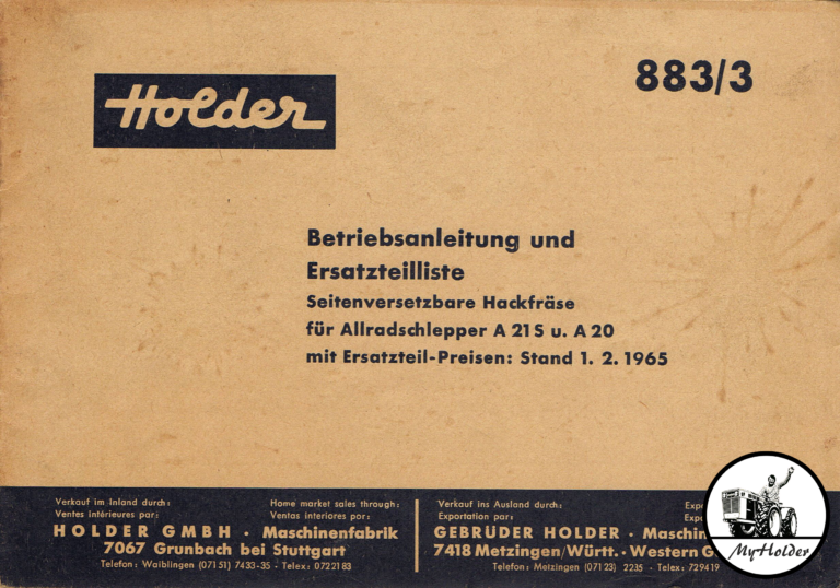 Holder Hackfräse 883-3 für Holder A20 und A21S Betriebsanleitung und Ersatzteilliste