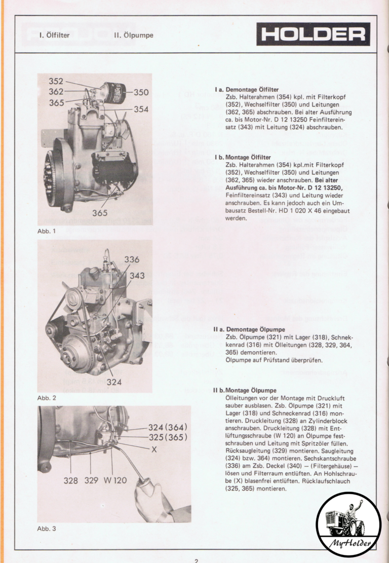 Holder HD1 Demontage- und Montagehinweise (Reparaturanleitung) 1974 - Ölfilter - Ölpumpe