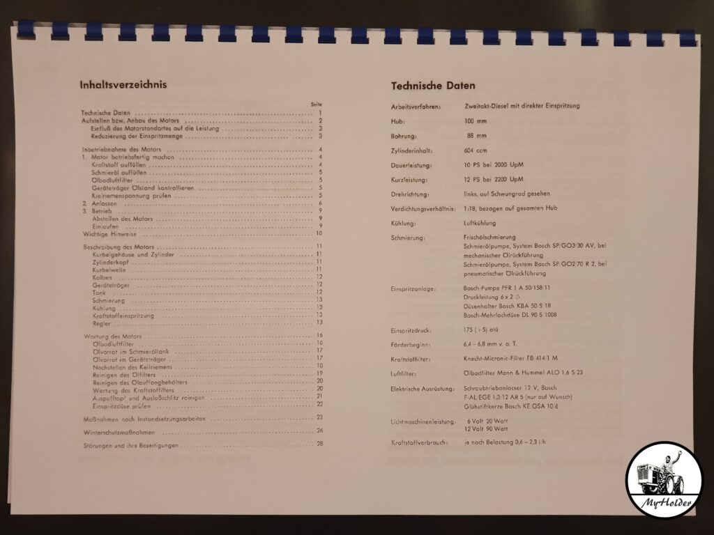 Sachs Diesel 600 Handbuch Nr. 537.2/3 - Inhalt